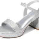 DREAM PAIRS Girls Sandals Open Toe Low Block Chunky Heels Sandals Party Dress Pumps Shoes for Little Big Kid, 4