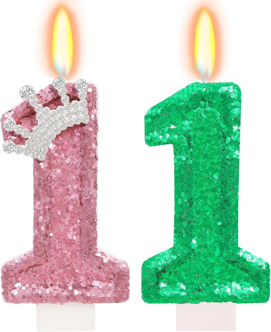 Pink and Green Birthday Number Candle, Wizard Birthday Number Candle, Cake Topper Decoration for Birthday Party Decorations (Number 11)