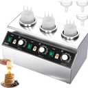 JOHAKYU Commercial Electric Sauce Warmer Dispenser – Stainless Steel Countertop Hot Fudge/Nacho Cheese Warmer with 3×650ml Squeeze Bottles and 3 Funnels