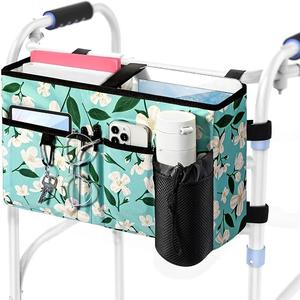 Rhino Valley Walker Bag, Secure Fit Walker Basket with Cup Holder, Large Capacity Foldable Walker Accessories for Seniors, Detachable Folding Walker Pouch Organizer for Older Elderly Gifts, Lily