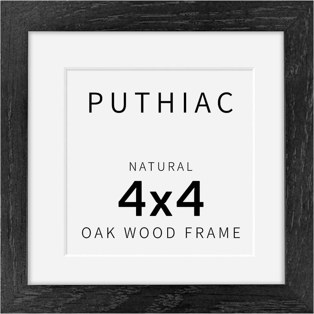 4x4 Oak Wood Picture Frame - 4"x4" Photo Frame, 4x4 Picture Frame Wood, Natural Solid Wooden Picture Frames for Wall Art Photo and Prints(1 Pack, Black)