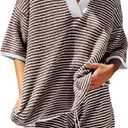 Tankaneo Womens Sweater Set 2 Piece Outfits Oversized 3/4 Sleeve V Neck Knit Tops High Waisted Shorts Lounge Sets (Large, Coffee)