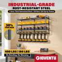 Power Tool Organizer Wall Mount With Charging Station , 4 Layer 6 Power Strip With 8 Drill Holder Power Tool Storage, Heavy Duty Metal Wall Mount Tool Organizer Rack