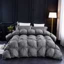 Three Geese Pinch Pleat Waterfowl Feathers and Down Comforter Queen Size Duvet Insert, 1200TC 100% Cotton Fabric, Premium All Seasons Grey Hotel Warm Comforter with 8 Tabs., Queen:90x90inches