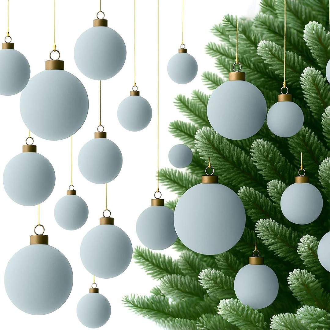 Foilswirl 36 Pcs Gray Blue Velvet Christmas Balls Bulk - 2.36", 2.76", 3.15" Flocked Christmas Tree Ball Ornaments Hanging Decoration for Xmas Tree, Wreath, Home or Party Decorations