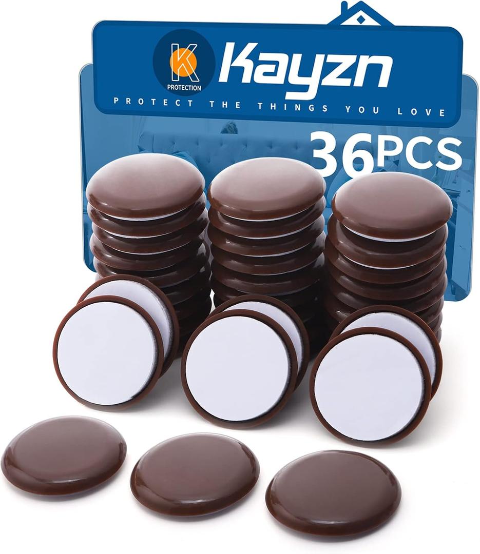 36pcs Self-Adhesive Furniture Sliders, 1-7/9" Furniture Moving Pads-Sticky Carpet Slider for Protect Carpeted Surface, Furniture Carrier- Easily Move Any Items (Brown)
