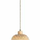 Hchunqjor Bamboo Pendant Light Fixture One-Light Adjustable Boho Basket Handmade Woven Mini Pendant Lighting for Kitchen Island Sink Farmhouse Home (Natural-5)