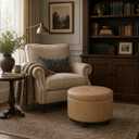 HomePop 24" Large Leatherette Storage Ottoman - Sand Faux Leather, 24"D x 24"W x 17"H