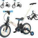 JMMD 6 in 1 Toddler Bike with Push Handle for Kids 18-60 Months, 12" Foldable Balance Bike with Training Wheels, Pedals, Brakes, Kickstand, Push Tricycle Toddler Gift & Toys for Boy & Girl