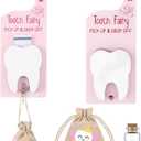 DoubleFill Tooth Fairy Gift Holder Bag Door Hanger Tooth Fairy Kit Stores Lost Teeth Keepsake Box Easter Gift World Oral Health Day Gifts for Lost Teeth Boy Girl(Classic,Pink Brown)