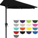 AreShark 9FT Half Patio Umbrella, Outdoor Wall Umbrella with Crank & 5 Sturdy Ribs, Table 1/2 Umbrella Patio for Garden, Deck, Balcony and Pool, Black