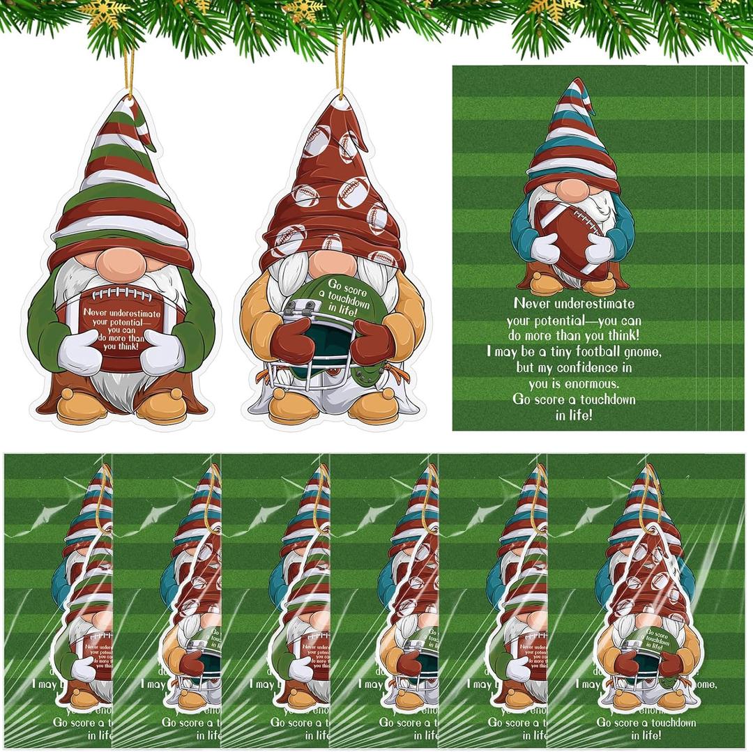 24 Sets Christmas Football Ornaments Gnomes Ornaments with Inspirational Card Scent Sachets Air Freshener Employee Appreciation Gift for Office Coworker Staff Football Team Xmas Tree Decor