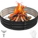 YSEJOMP 60 Inch Round Galvanized Fire Pit Ring/Fire Ring - Foldable and Perfect for Outdoor Gatherings and Campfires in The Yard/Garden/Park/Beach (Black+Gray, 5 FT Diameter+1 FT Tall)