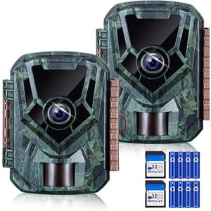 KJK 2 Pack Trail Cameras 36MP 2.7K, 32G SD Card and 8AA Batteries, Game Camera with Night Vision Motion ActivatedWaterproof lP66 0.1s Trigger Time w/ 130Wide-Angle TrailCam for Wildlife Monitoring (Green)