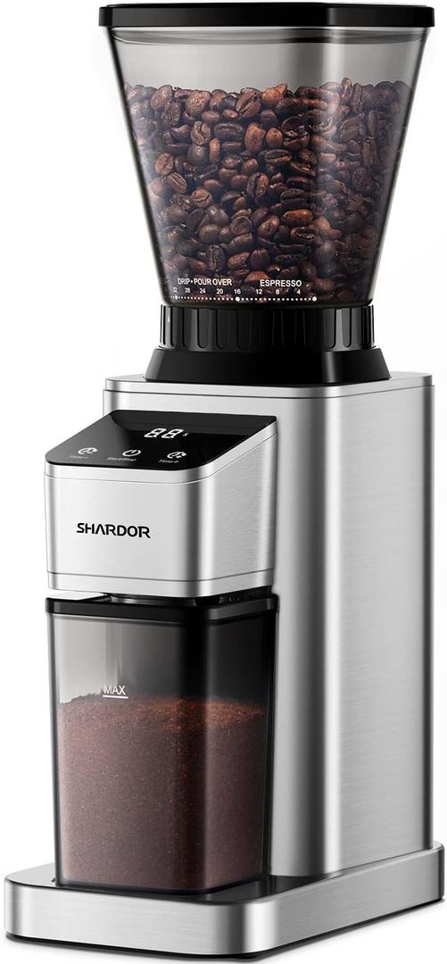 SHARDOR Professional Conical Burr Coffee Grinder, Coffee Bean Grinder with 48 Grind Settings for Espresso, Drip & French Press, Upgraded Anti-Static Technology, Precision Timer, Stainless Steel (Silver)