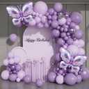 Butterfly Balloons Arch Garland Kit,Light Pastel Metallic Purple Balloons with Lavender Lilac Foil Butterfly for Girl's Birthday Baby Shower Wedding Mother's Day Valentines Party Decorations