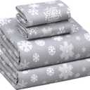RUVANTI Flannel Sheets Full Size - 100% Cotton Double Brushed Bed Sheets Set, Deep Pockets 16 Inches, All Seasons Breathable & Extra Soft Full Sheets, Warm & Cozy, 4 Piece, Snowflakes