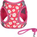 Step in Dog Harness No Pull Flower Adjustable Soft Mesh Padded Reflective Pet Vest Harness and Leash Set for  Dogs (S(neck:10.5"-12",chest:13.5"-16"), Rose red)