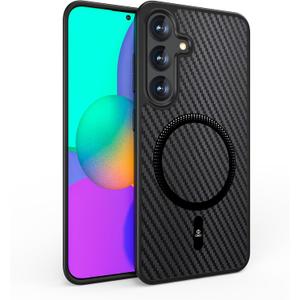 Magnetic for Galaxy S24 Case, [Compatible with MagSafe][Military-Grade Drop Protection] Carbon Fiber Pattern, Shockproof Protective Phone Case Hard Back Cover for Galaxy S24 Case, Black