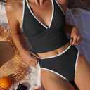 ZAFUL Women's Tankini Swimsuits Tummy Control Two Piece Bathing Suits | High Waisted, V Neck, Removable Soft Cups, Adjustable Straps, High Rise, Modest Swim Suit For Beach Vacation Pool (Black, L)
