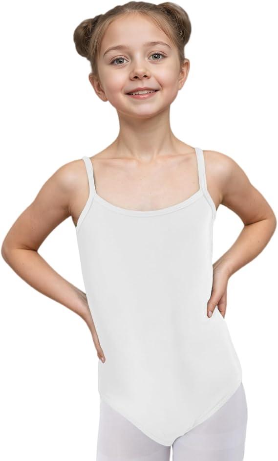 Wildarms Girls Sleeveless Ballet Leotard for Dance and Gymnastics, Camisole Style Dance Wear with Soft Fabric (White, 1-3T)
