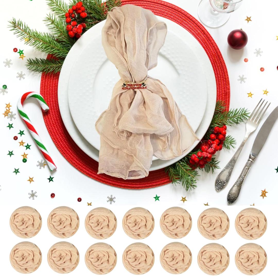 120 Pack Beige Cheesecloth Napkins, 20x20 Inch Gauze Cheese Cloth Napkins Boho Dinner Table Napkins Rustic Wrinkled Cheese Cloth Napkin Bulk for Wedding Christmas Baby Shower