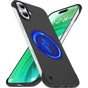 Magnetic Slim Case Fit for iPhone 17 Phone Case 6.3"(2025) Ultra-Thin Lightweight Durable Frameless Matte Hard for MagSafe Cover Case with Pull Ring Shockproof Non Slip Rope-Black