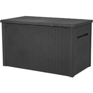 Keter Java XXL 230 Gallon Resin Rattan Look Large Outdoor Storage Deck Box for Patio Furniture Cushions, Pool Toys, and Garden Tools, Dark Grey