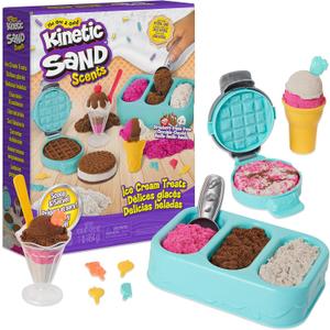Kinetic Sand Scents, Ice Cream Treats Playset, Easter Basket Stuffers, Includes 3 Scented Colors of Moldable Play Sand & 6 Tools, Sensory Toys for Kids