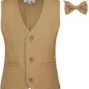 GRACE KARIN Boys 3 Button Formal Suit Vest with Tie Dark khaki 8Y, Brown