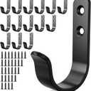 15-Pack Black Metal Wall Hooks, Heavy Duty Coat Hooks Wall Mounted for Hanging, Screw in Hooks for Towel, Clothing, Robe, Single Hooks for Organization in Bathroom, Entryway, Garage