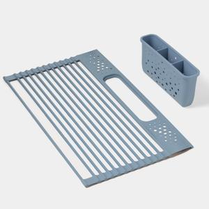 GIR Over-the-Sink Drying Rack - Silicone-Coated Metal Dish Drying Mat with Removable Utensil Caddy - Durable and Heat Resistant Trivet and Cooling Rack, Space-Saving Kitchen Organizer - Slate