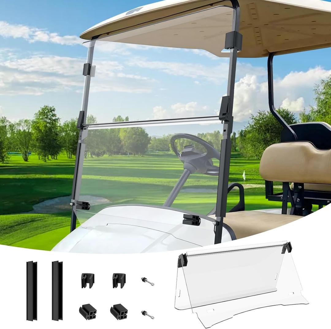 Drive-up Golf Cart Windshield, EZGO Golf Cart Windshield Compatible with TXT, DCS, PDS 1995-2013 Gas and Electric Golf Carts, Clear Down Windshield Foldable Anti-UV Protection and Impact Resistant