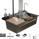 Dual Waterfall Kitchen Sink Modern Kitchen Sink Single Bowl Digital Smart Sink with Soap Dispenser Stainless Steel Sink with Pull-Out Faucet Workstation Sink with Honeycomb (29.5x18.1in)