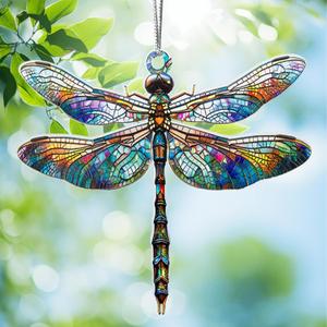 2 x Dragonfly Suncatcher Stained Glass Effect - Window Hanging Suncatcher, Birthday Gifts for Women, Dragonfly Decor, Christmas Tree Decorations & Suncatchers for Windows Hanging