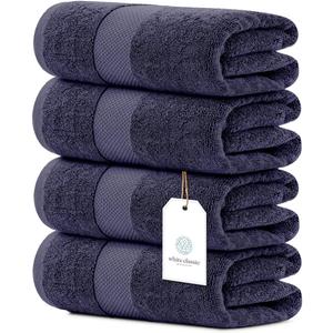 White Classic Luxury Bath Towels Set of 4 Large - 700 GSM Cotton Ultra Soft Bath Towels 27x54 | Highly Absorbent and Quick Dry | Hotel Towels for Bathroom Luxury, Plush Shower Towels, Navy (15: Navy Blue)