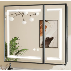 30 x 32 Inch Black Recessed Medicine Cabinets for Bathroom with Mirror, Stainless Steel Framed, Sturdy & Heavy Metal Cabinet, Adjustable Shelves, 2 Doors, DTC Hinges, Silent Soft Closing