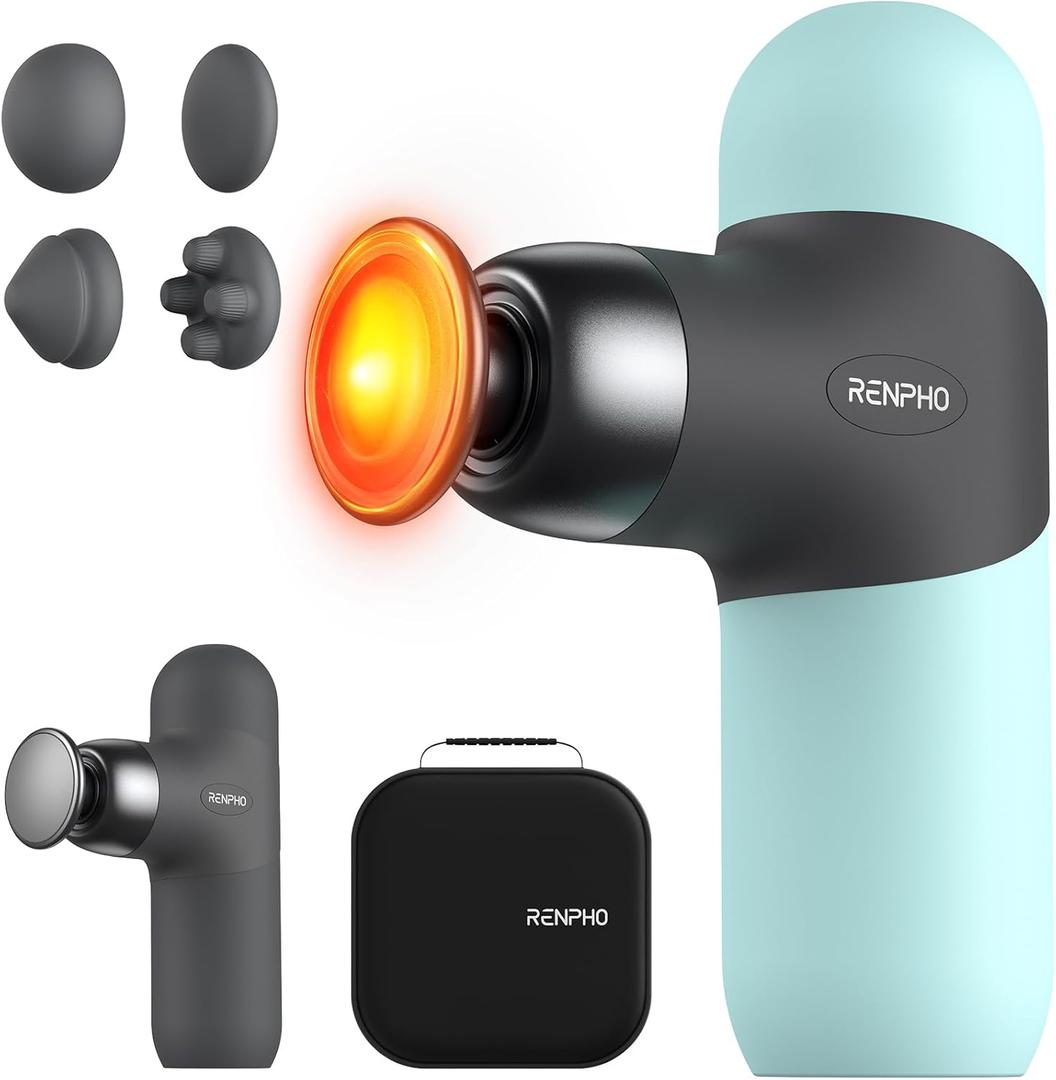 RENPHO Mini Thermal Massage Gun with Heat, Christmas Birthday Gifts for Women Men, Portable Deep Tissue Percussion Massager, Color Silicone Sleeves Travel Size with Carry Case, Mint