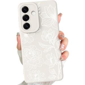 for Samsung Galaxy S26 Plus case Silicone White Floral Lotus Cute Pattern CaseCamera Protection Soft Slim Phone Case for Girls Women - White