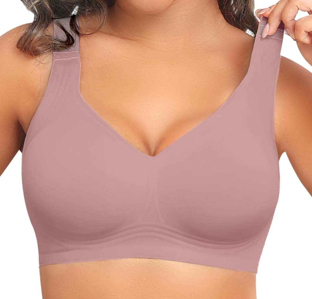 PoseFree Womens Seamless Wireless Supportive Bra Push Up Comfort Soft No Underwire Full Coverage T-Shirt Bra, Size XXL