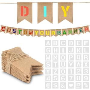 DIY Banner Kit - Create Customized Personalized Burlap Banner with Letter Stencils