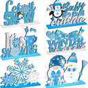 Shellwei 6 Pcs Winter Party Table Decorations Snowflake Snowman Wooden Centerpieces Winter Let It Snow Party Baby is Cold Outside Decoration for Christmas Baby Shower Supplies