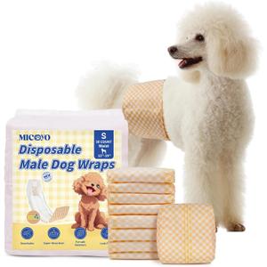 MICOOYO Disposable Male Dog Wraps, Male Dog Diapers Disposable with Wetness Indicator, Puppy Diapers Super Absorbent and Breathable, Small Size 20 Count