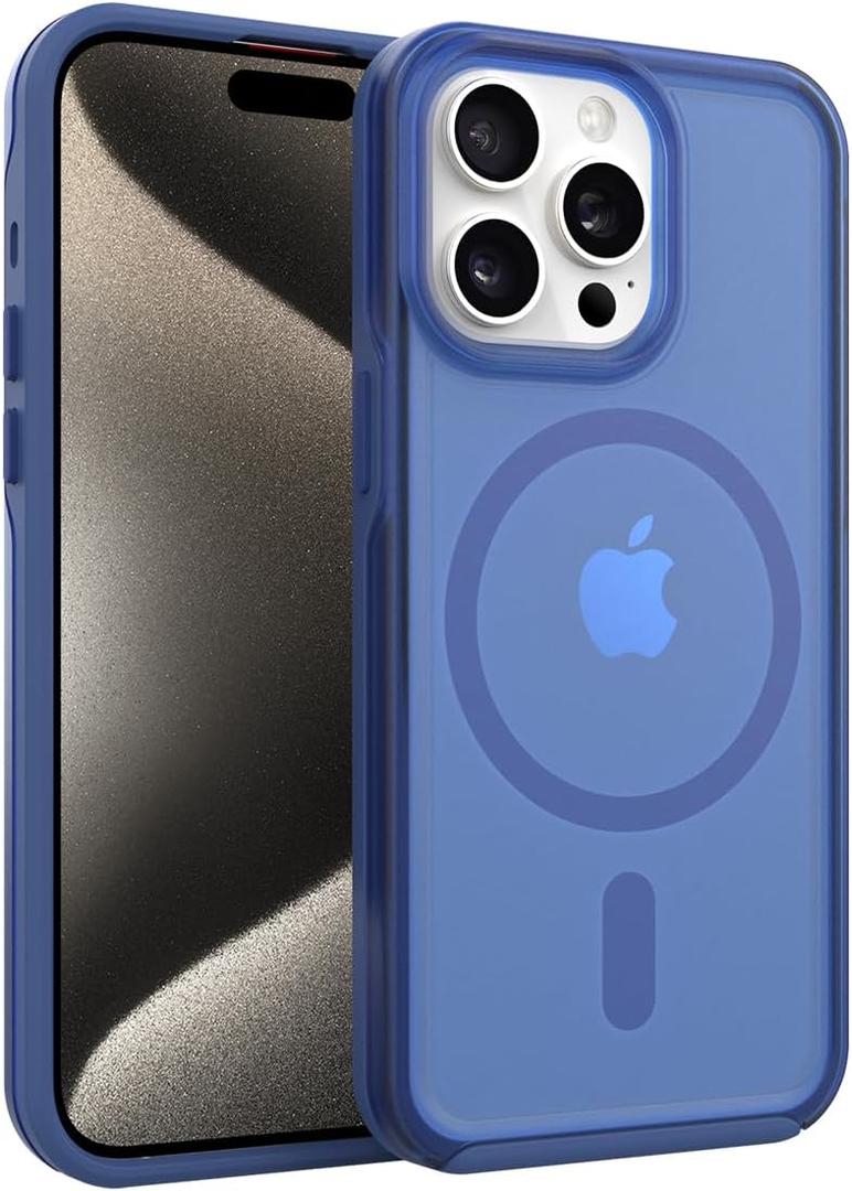 ArtsEvo Strong Magnetic for iPhone 15 Pro Max Case, Compatible with MagSafe, 360 Military-Grade Protection, Slim Translucent Matte Phone Case, Blue