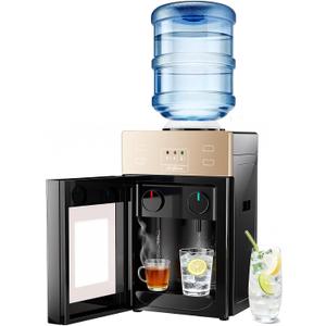 Top-Loading Countertop Water Dispenser for 1.2 to 5 Gallon Bottles, Hot & Cold Water Cooler Dispenser with Rotating Dual Spout, No-Press Dispensing, Visual Door Cover for Kitchen, Office, Bedside Use