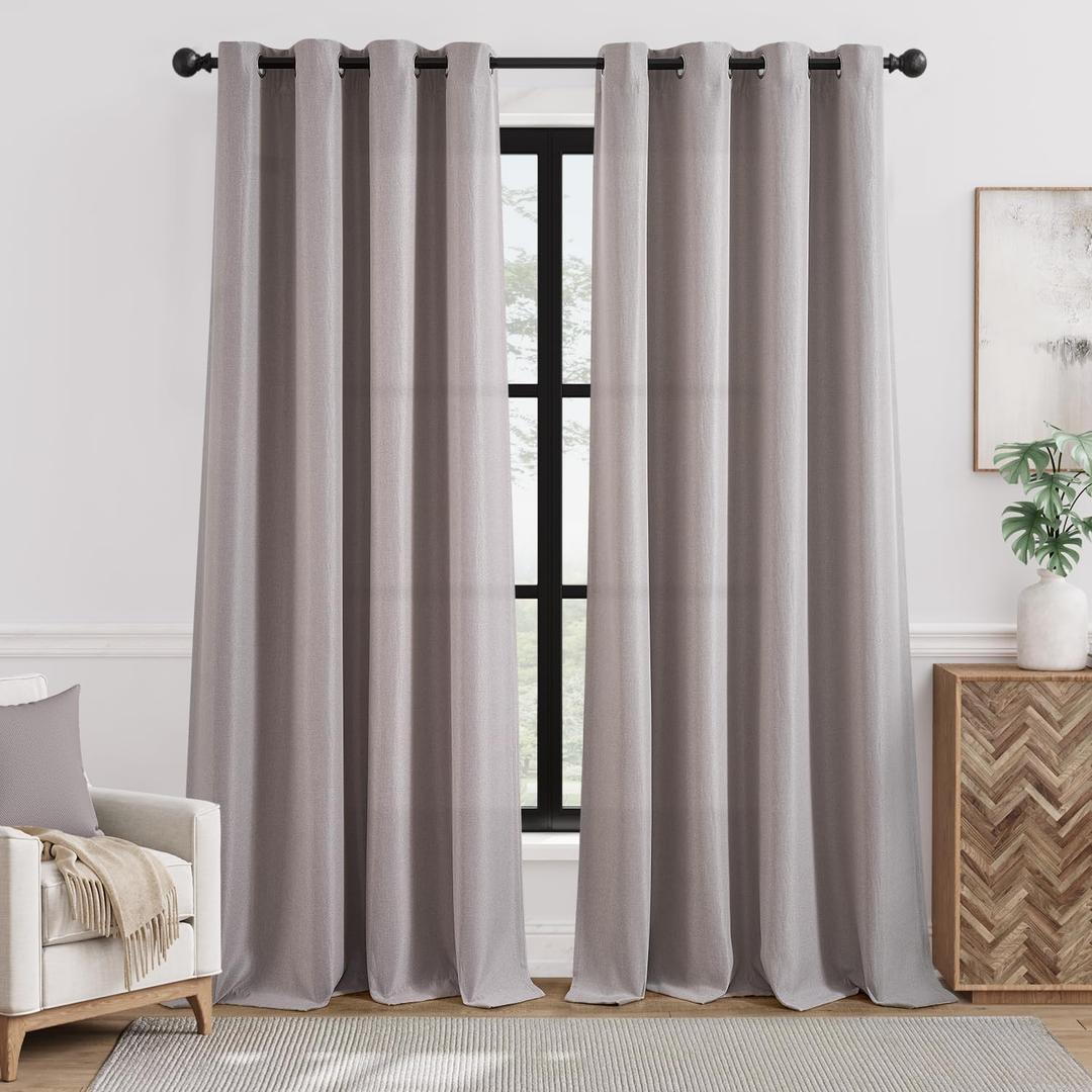 jinchan Linen Textured Room Darkening Curtain 96 Inch Long for Living Room Room Darkening Thermal Insulated Grommet Top Window Drape for Bedroom 52x96 Taupe 1 Panel (52"W x 96"L (Pack of 1))