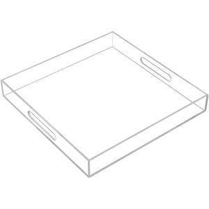 Clear Sturdy Acrylic Serving Tray with Handles - 14x14Inch - Coffee, Appetizer, Breakfast, Butler Tray - Kitchen Countertop & Makeup Drawer Organizer