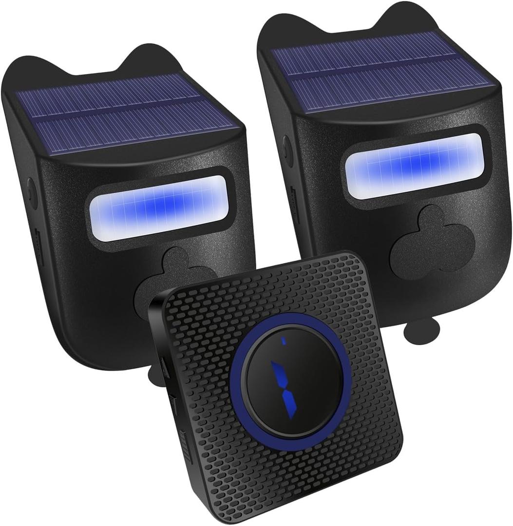 Qumox Solar-Powered Driveway Alert System - Wireless Motion Sensor Doorbell with Weatherproof Design for Home and Business Security (2 Sensor & 1 Receiver)
