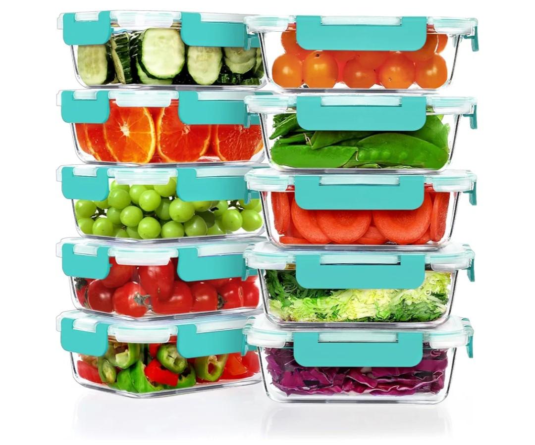 VERONES 10Pack 22OZ Glass Meal Prep Containers, Airtight Glass Lunch Containers Set, Glass Food Storage Containers with Lids, Exclusive of BPA, for Microwave, Oven, Freezer & Dishwasher Friendly, Green