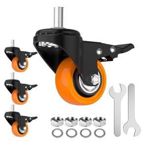 Caster Wheels Heavy Duty 2 Inch Stem Caster 1/2"-13 x 1(Stem Diameter 1/2", Stem Length 1"), Safety Locking Caster Set of 4, Industrial Castor Wheels for Cart,Furniture